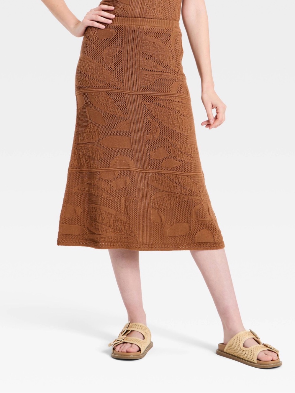 Universal Thread Brown Textured Knit Midi Skirt